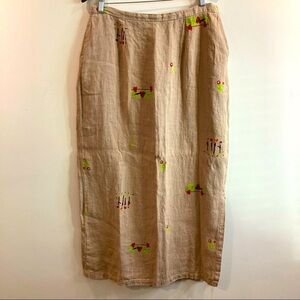MILL VALLEY Sz XL 100%  Linen Made in the USA Slit Modest Colourful Design Skirt